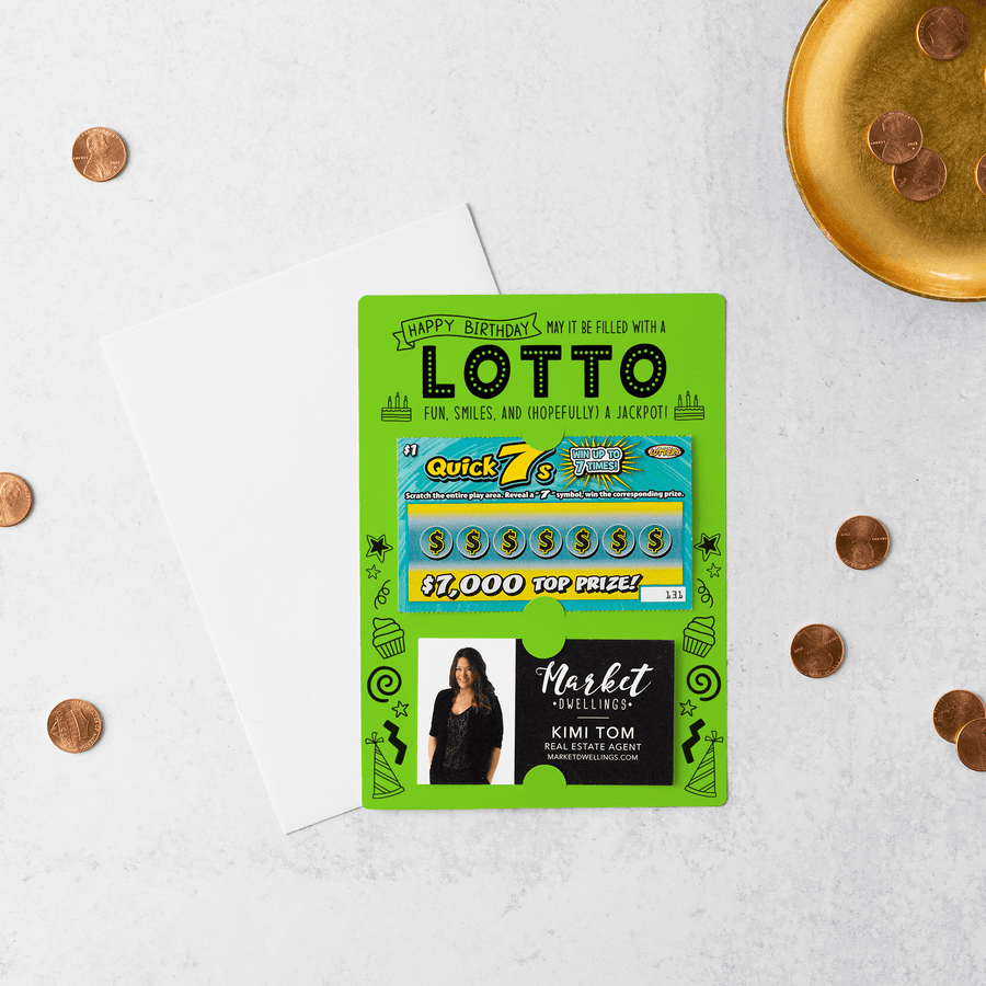 Set of Happy Birthday Scratch-off Lotto Mailer | Envelopes Included | M4-M002 Mailer Market Dwellings GREEN APPLE  