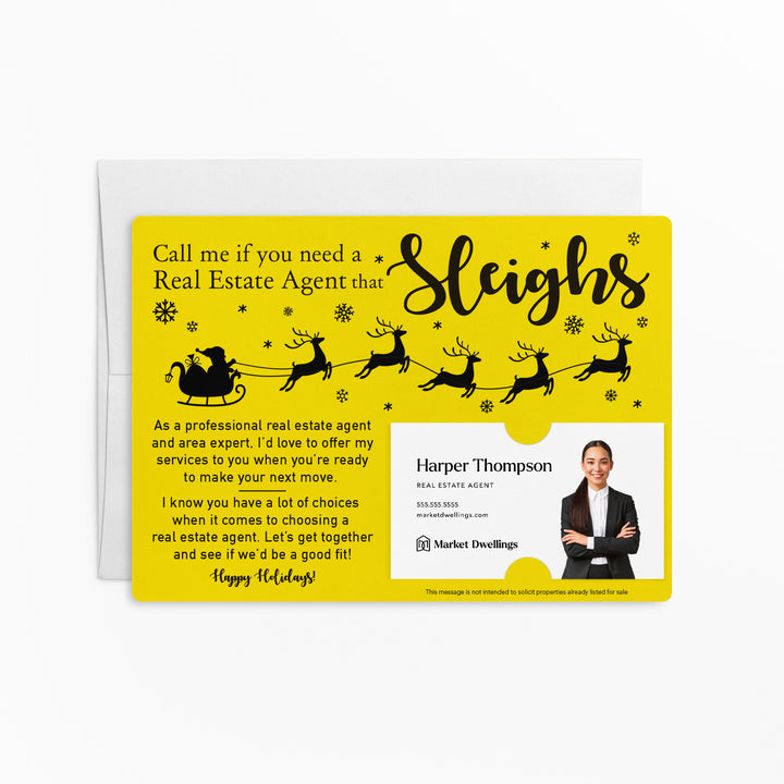 Set of "Call Me If You Need a Real Estate Agent That Sleighs" Mailer | Envelopes Included | M4-M003 Mailer Market Dwellings LEMON