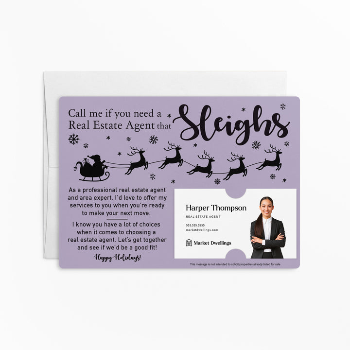 Set of "Call Me If You Need a Real Estate Agent That Sleighs" Mailer | Envelopes Included | M4-M003 Mailer Market Dwellings LIGHT PURPLE