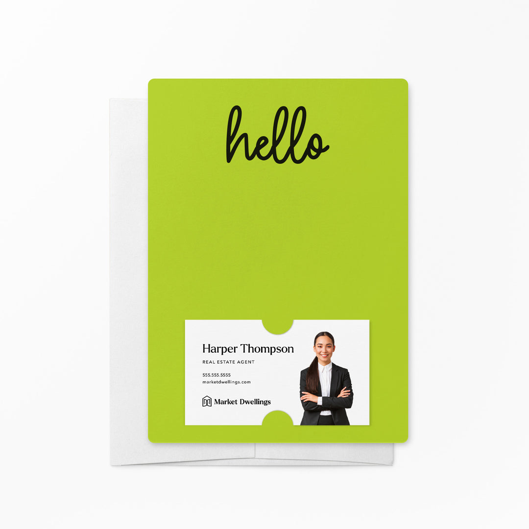 Set of "Hello" Notecards | Envelopes Included | M4-M007 Notecards Market Dwellings GREEN APPLE