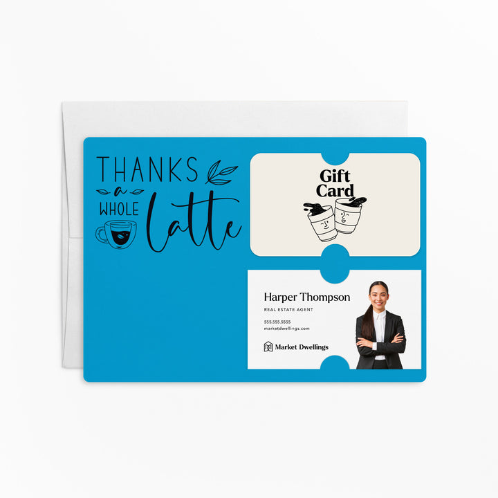 Set of "Thanks a Whole Latte" Coffee Gift Card & Business Card Holder Mailer | Envelopes Included | M4-M008 Mailer Market Dwellings ARCTIC