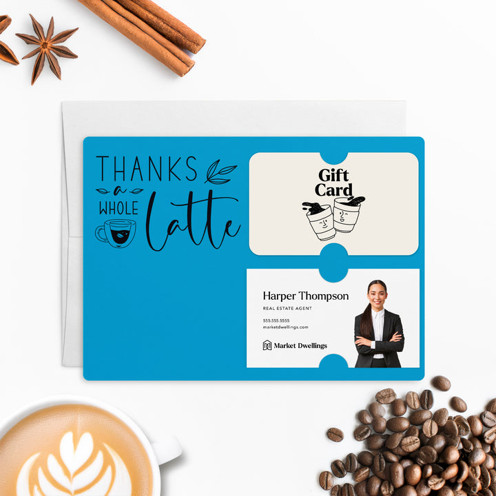 Set of "Thanks a Whole Latte" Coffee Gift Card & Business Card Holder Mailer | Envelopes Included | M4-M008 Mailer Market Dwellings