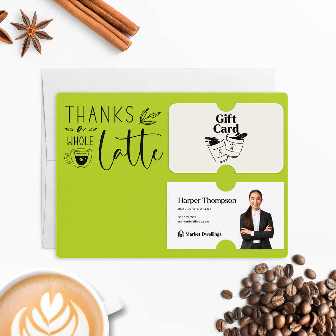 Set of "Thanks a Whole Latte" Coffee Gift Card & Business Card Holder Mailer | Envelopes Included | M4-M008 Mailer Market Dwellings