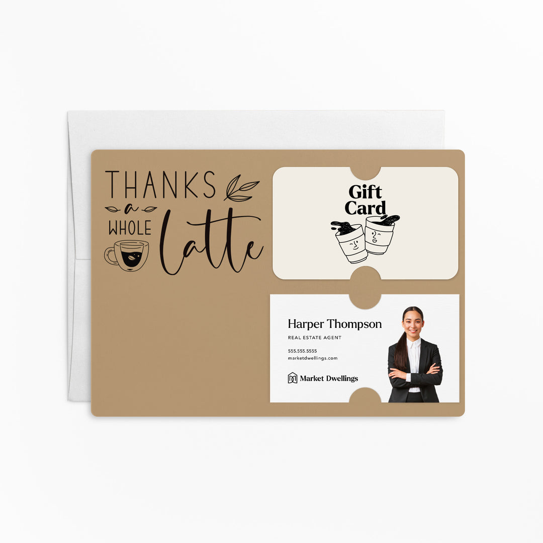 Set of "Thanks a Whole Latte" Coffee Gift Card & Business Card Holder Mailer | Envelopes Included | M4-M008 Mailer Market Dwellings KRAFT