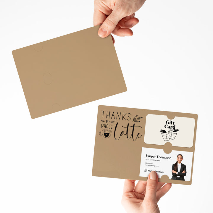 Set of "Thanks a Whole Latte" Coffee Gift Card & Business Card Holder Mailer | Envelopes Included | M4-M008 Mailer Market Dwellings