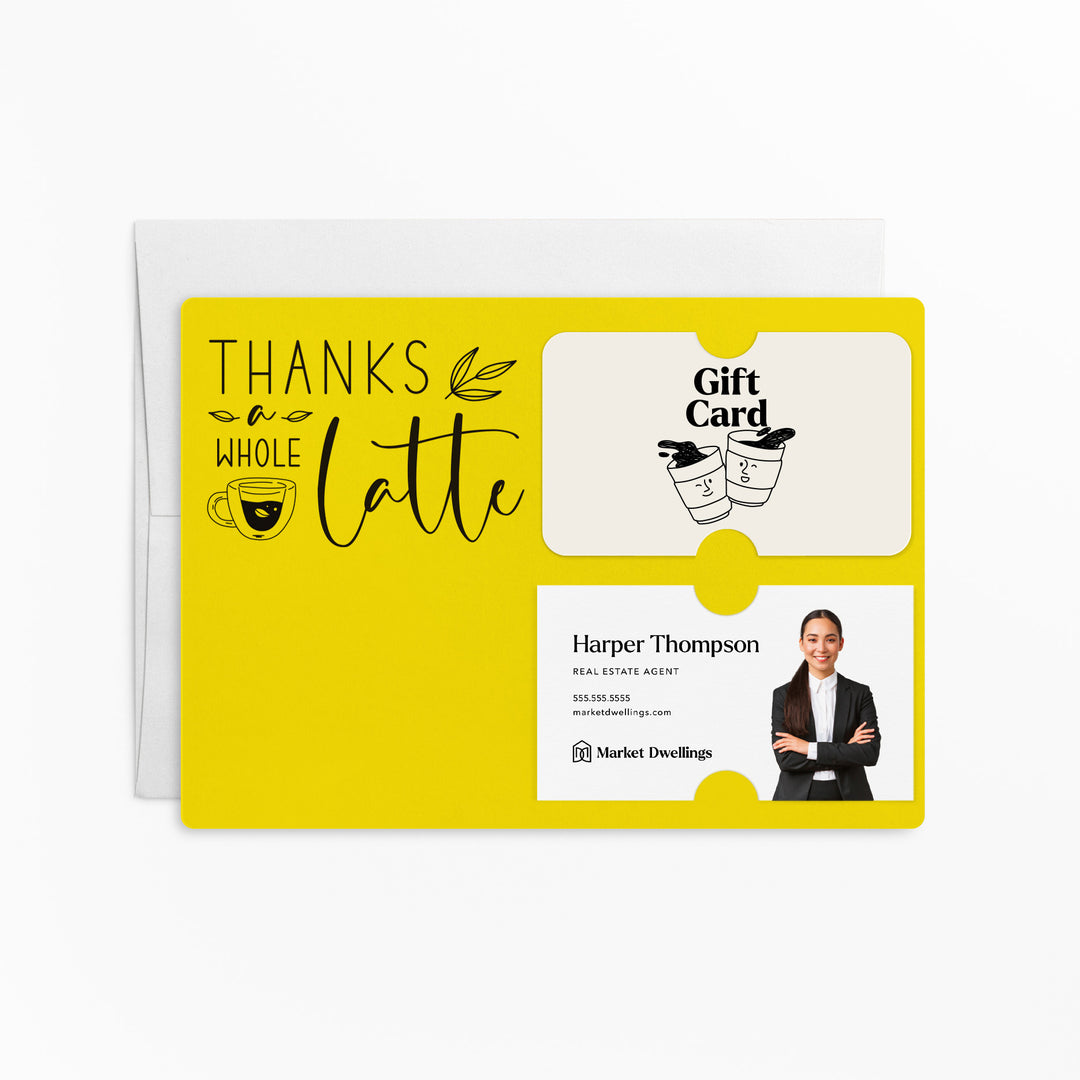 Set of "Thanks a Whole Latte" Coffee Gift Card & Business Card Holder Mailer | Envelopes Included | M4-M008 Mailer Market Dwellings LEMON