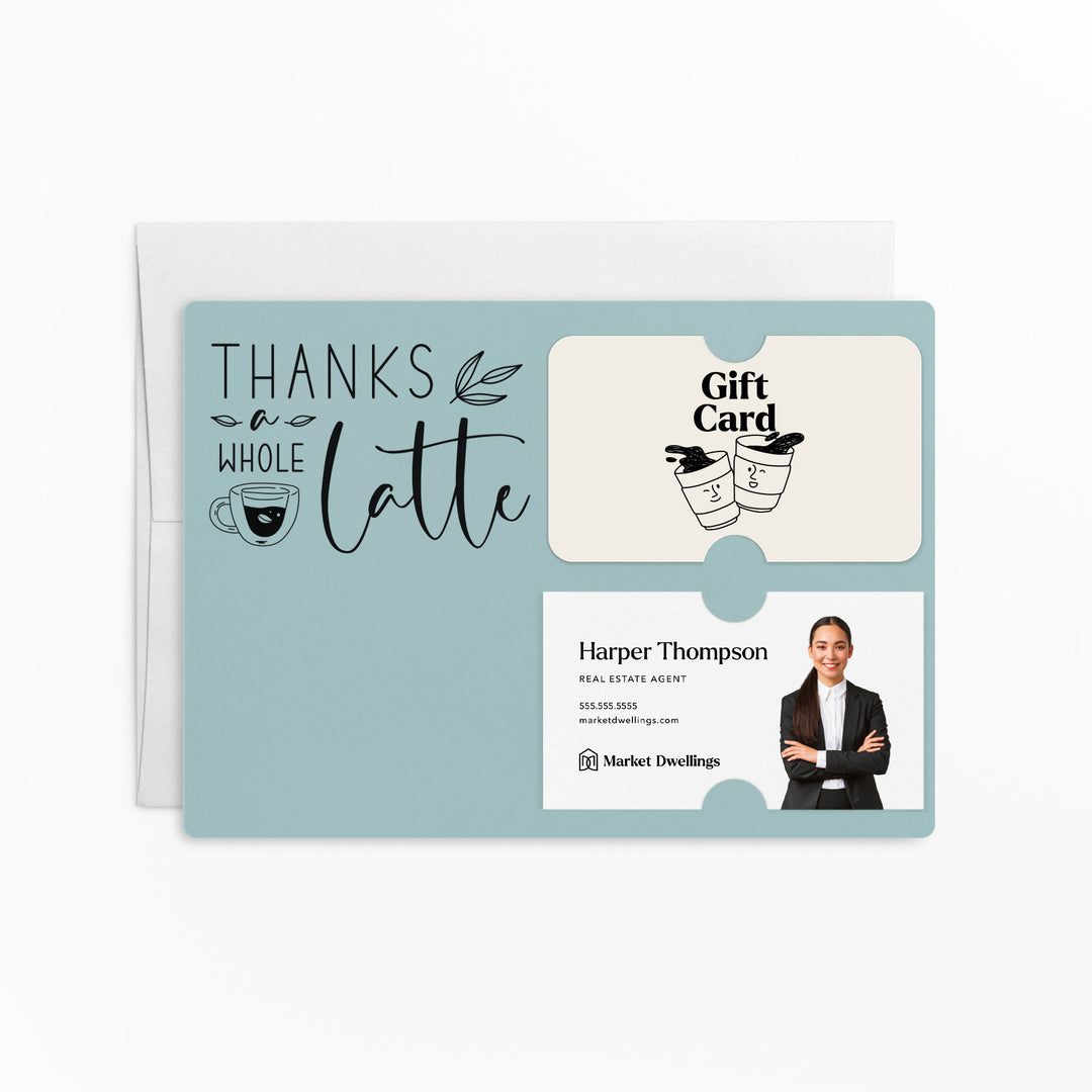 Set of "Thanks a Whole Latte" Coffee Gift Card & Business Card Holder Mailer | Envelopes Included | M4-M008 Mailer Market Dwellings LIGHT BLUE