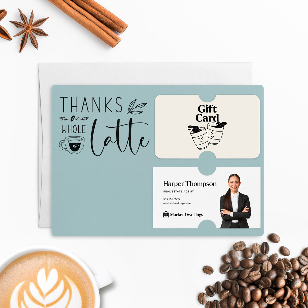 Set of "Thanks a Whole Latte" Coffee Gift Card & Business Card Holder Mailer | Envelopes Included | M4-M008 Mailer Market Dwellings