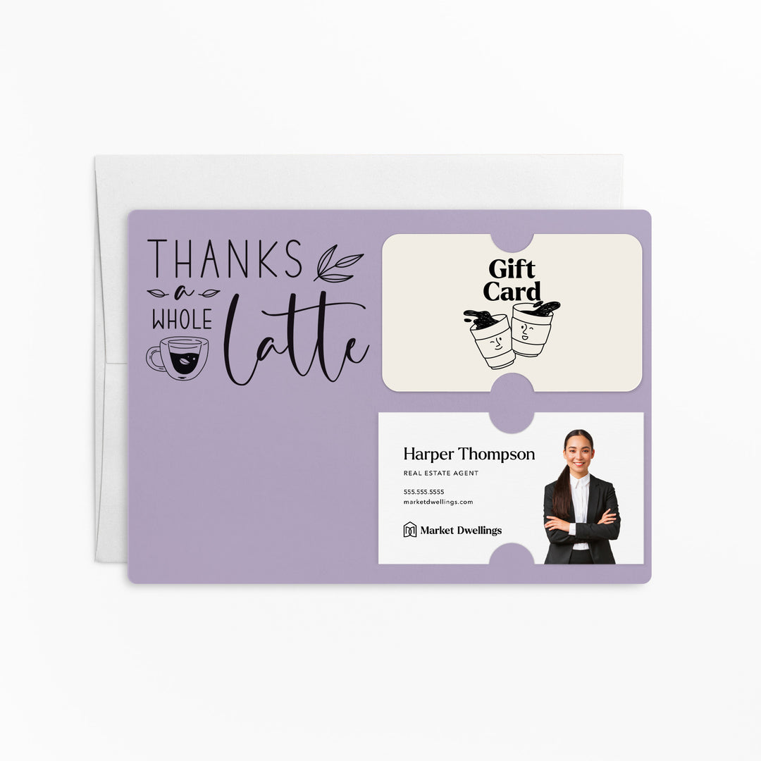 Set of "Thanks a Whole Latte" Coffee Gift Card & Business Card Holder Mailer | Envelopes Included | M4-M008 Mailer Market Dwellings LIGHT PURPLE