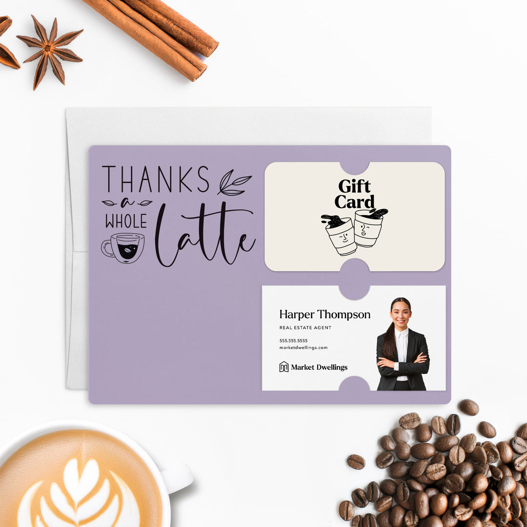 Set of "Thanks a Whole Latte" Coffee Gift Card & Business Card Holder Mailer | Envelopes Included | M4-M008 Mailer Market Dwellings