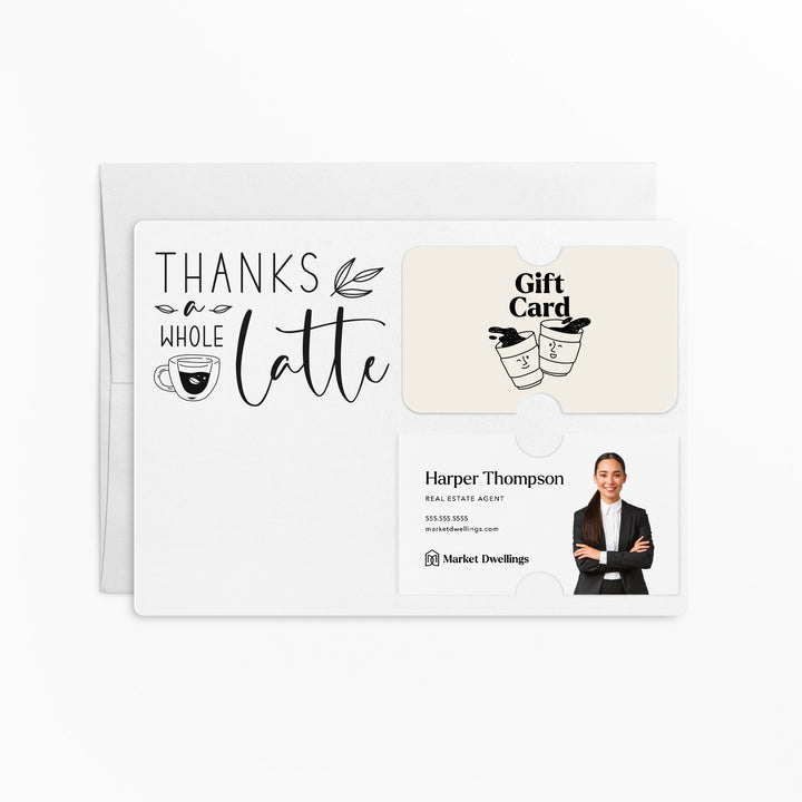 Set of "Thanks a Whole Latte" Coffee Gift Card & Business Card Holder Mailer | Envelopes Included | M4-M008