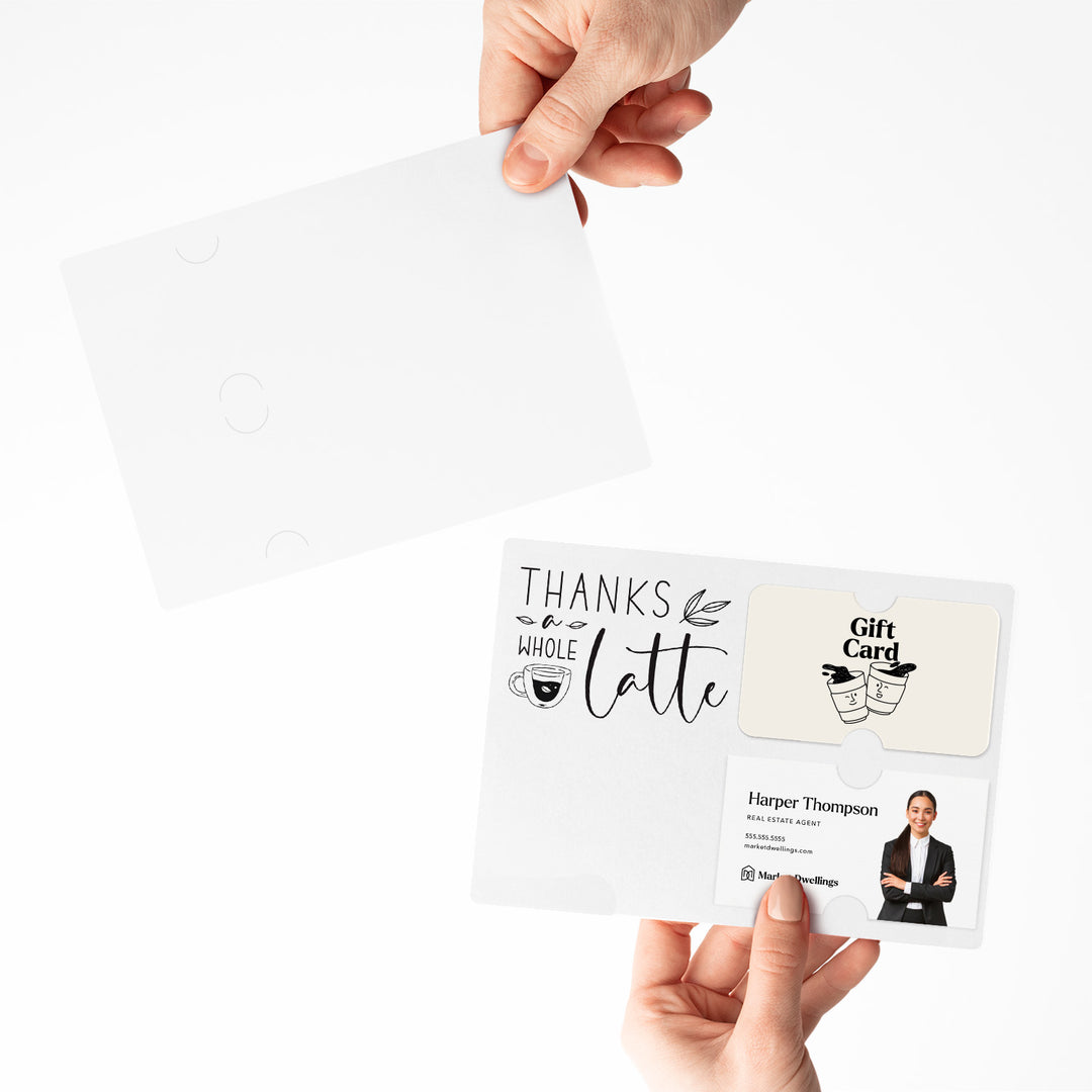 Set of "Thanks a Whole Latte" Coffee Gift Card & Business Card Holder Mailer | Envelopes Included | M4-M008