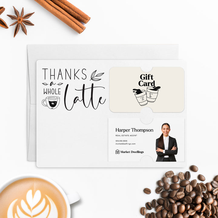 Set of "Thanks a Whole Latte" Coffee Gift Card & Business Card Holder Mailer | Envelopes Included | M4-M008