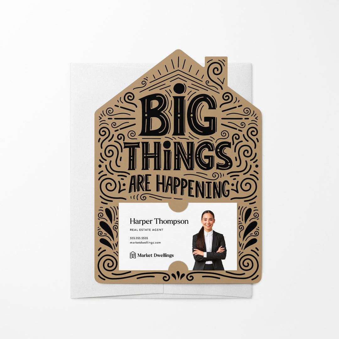 Set of Big Things Are Happening New Real Estate Agent Introduction Mailers | Envelopes Included | M40-M001 Mailer Market Dwellings KRAFT