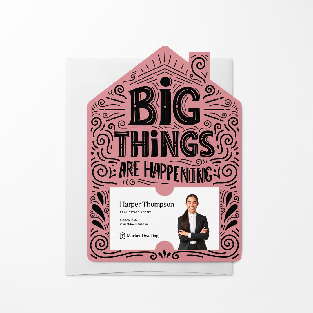 Set of Big Things Are Happening New Real Estate Agent Introduction Mailers | Envelopes Included | M40-M001 Mailer Market Dwellings LIGHT PINK