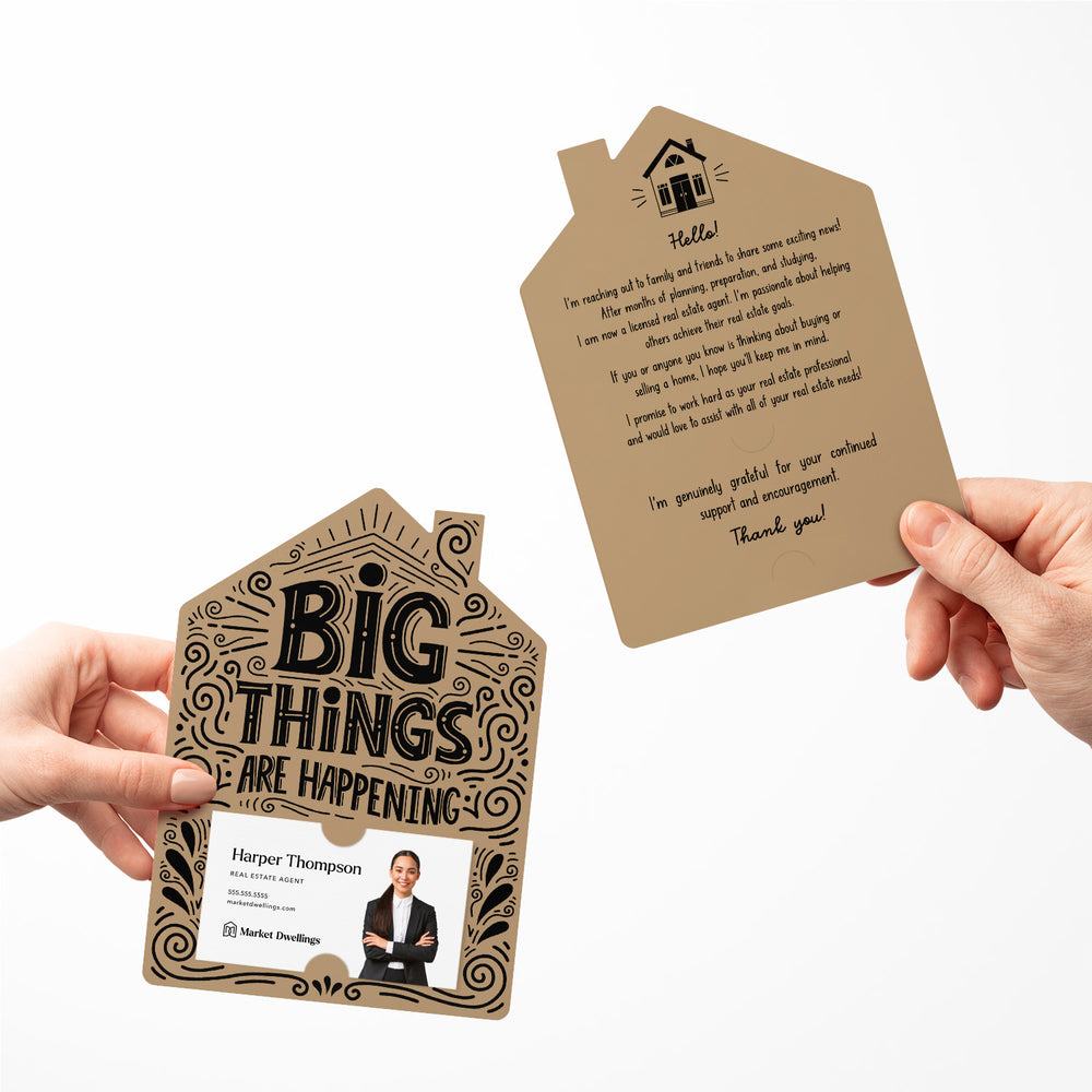 Set of Big Things Are Happening New Real Estate Agent Introduction Mailers | Envelopes Included | M40-M001 Mailer Market Dwellings