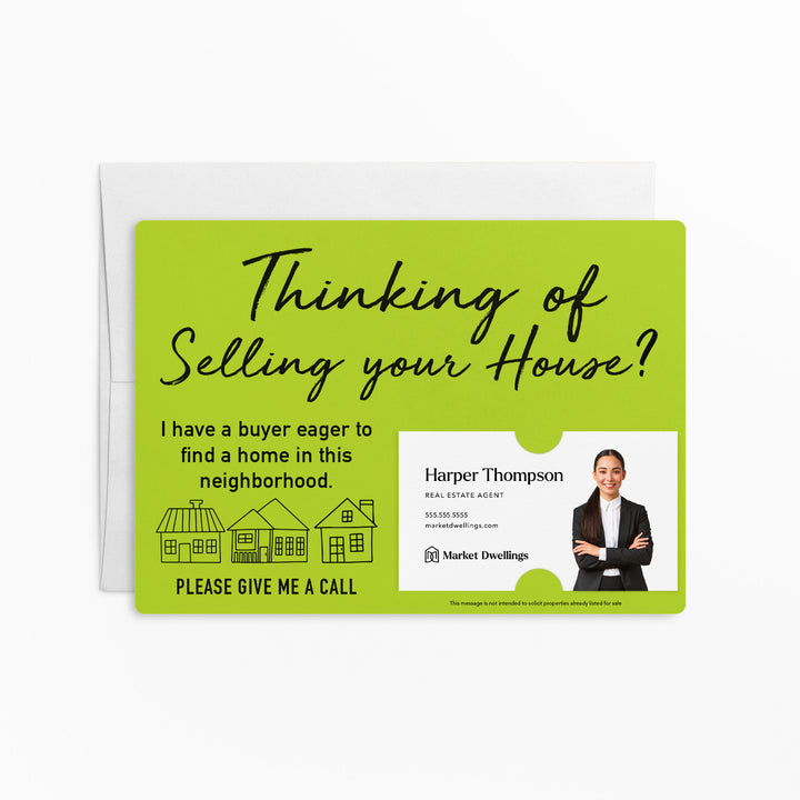 Set of "Thinking of Selling Your House, I Have a Buyer" Real Estate Mailer | Envelopes Included | M40-M003 Mailer Market Dwellings GREEN APPLE