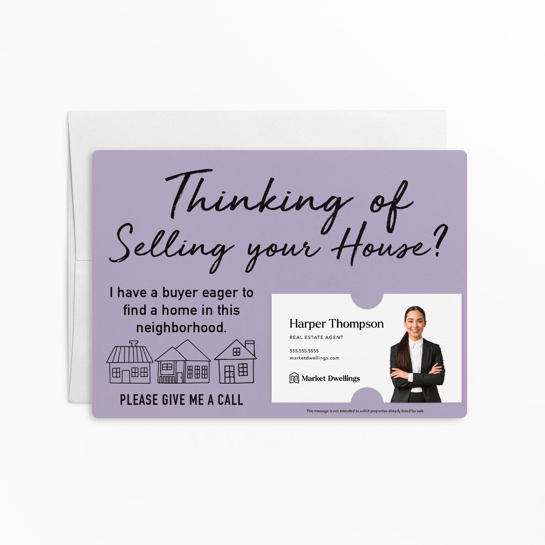 Set of "Thinking of Selling Your House, I Have a Buyer" Real Estate Mailer | Envelopes Included | M40-M003 Mailer Market Dwellings LIGHT PURPLE