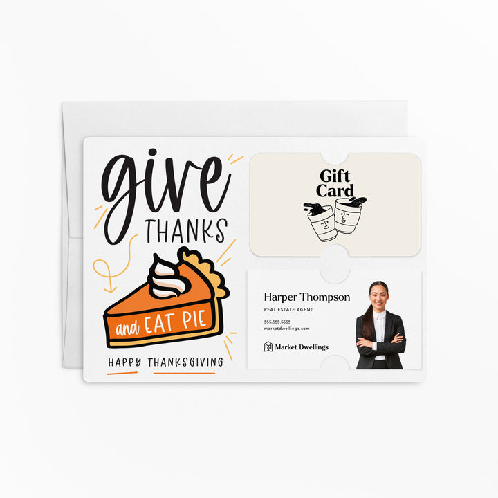 Set of "Give Thanks Eat Pie" Thanksgiving Gift Card & Business Card Holder Mailer | Envelopes Included | M40-M008 Mailer Market Dwellings