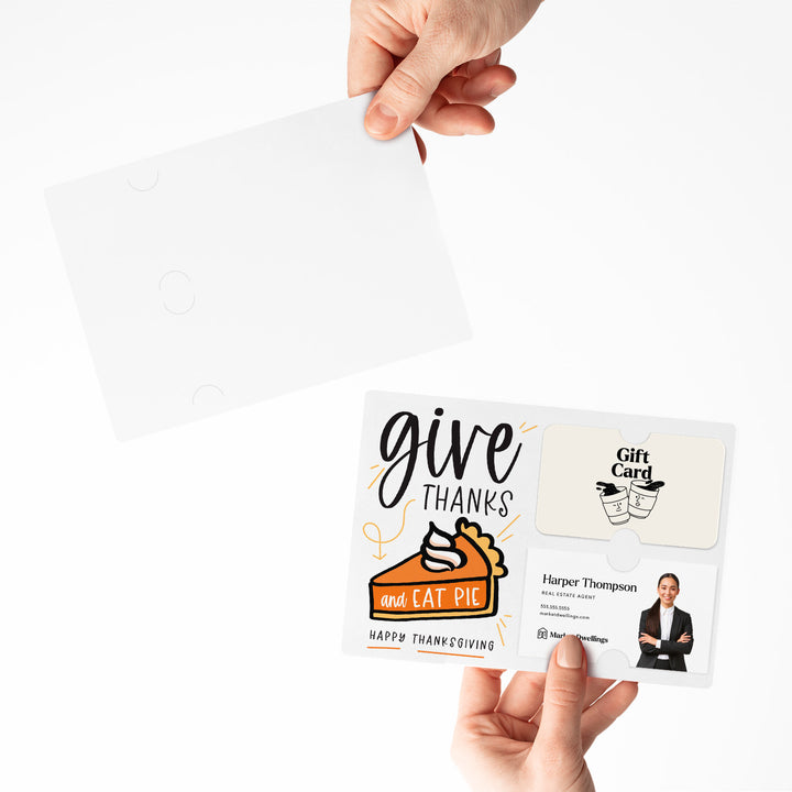 Set of "Give Thanks Eat Pie" Thanksgiving Gift Card & Business Card Holder Mailer | Envelopes Included | M40-M008 Mailer Market Dwellings