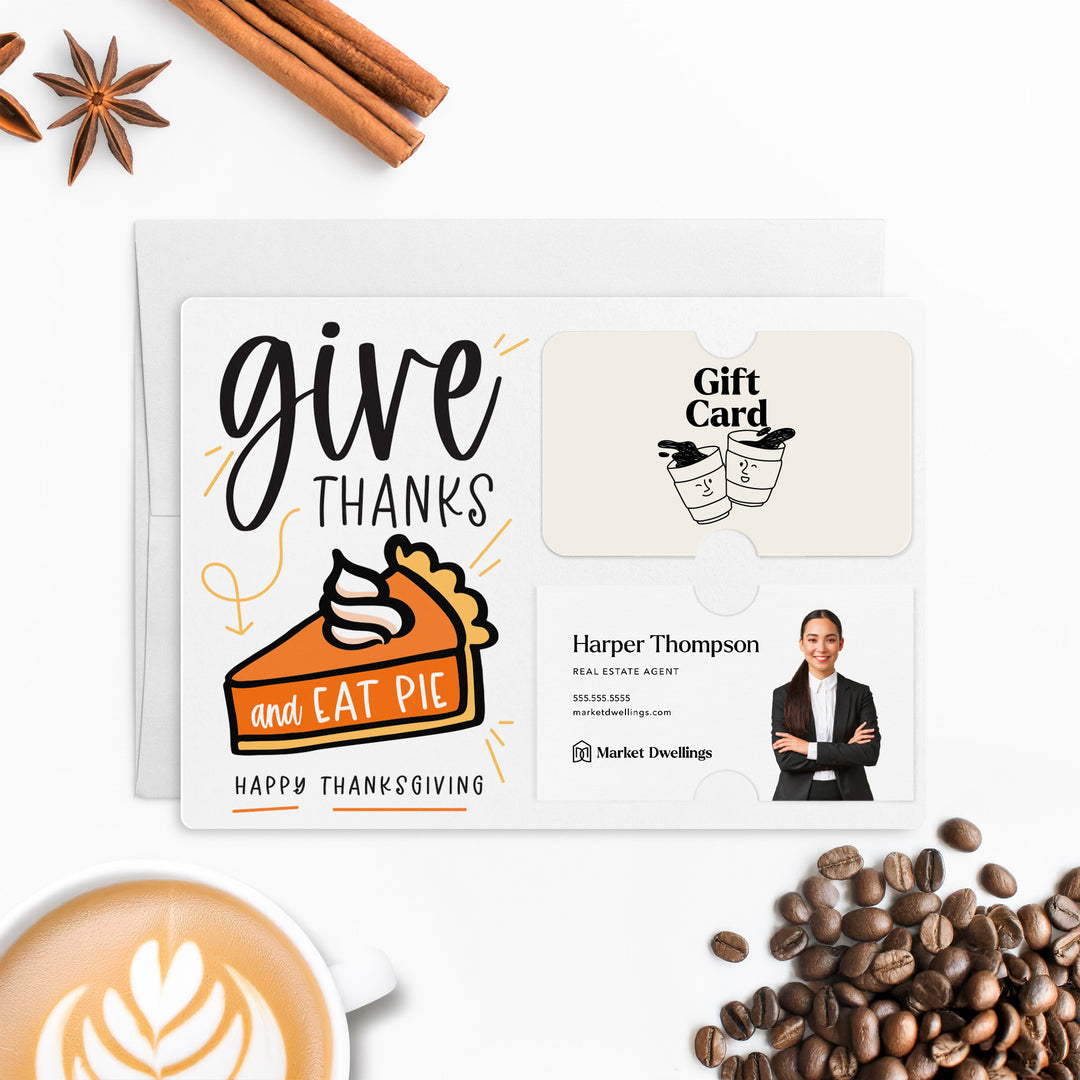 Set of "Give Thanks Eat Pie" Thanksgiving Gift Card & Business Card Holder Mailer | Envelopes Included | M40-M008 Mailer Market Dwellings