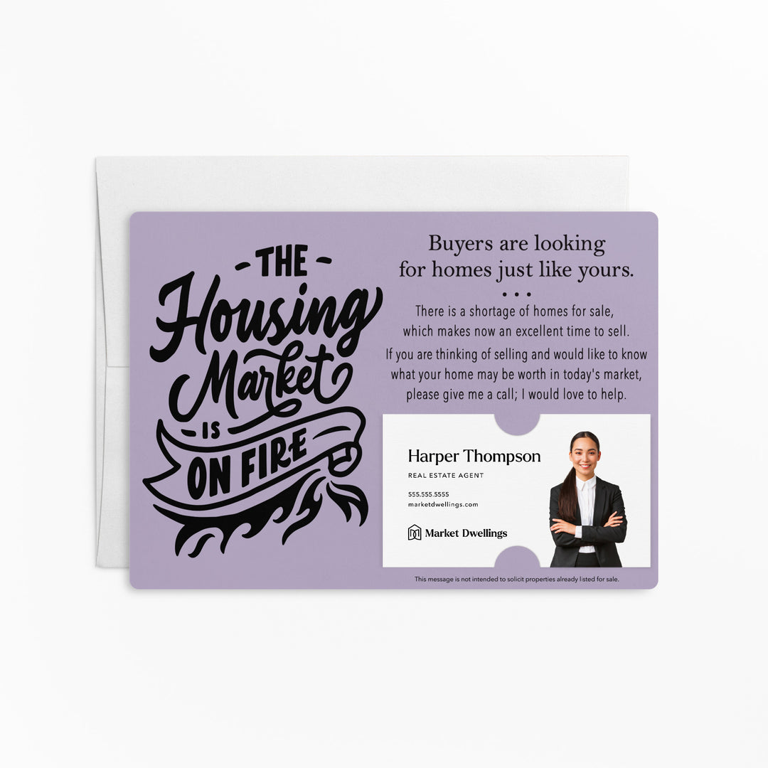 Set of "The Housing Market is on Fire" Mailer | Envelopes Included | M41-M003 Mailer Market Dwellings LIGHT PURPLE