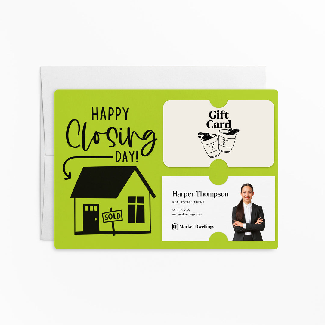 Set of "Happy Closing Day" Gift Card & Business Card Holder Mailer | Envelopes Included | M41-M008 Mailer Market Dwellings GREEN APPLE