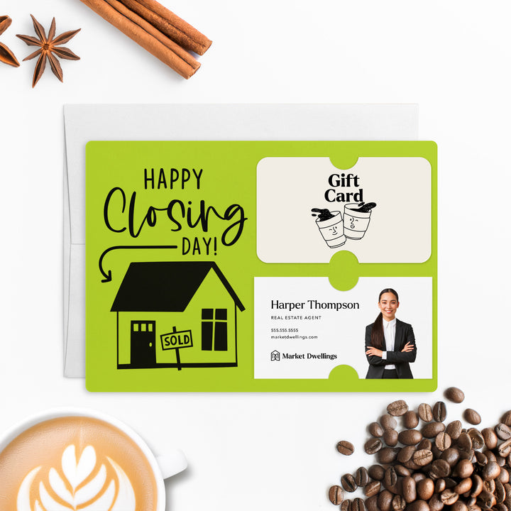 Set of "Happy Closing Day" Gift Card & Business Card Holder Mailer | Envelopes Included | M41-M008 Mailer Market Dwellings