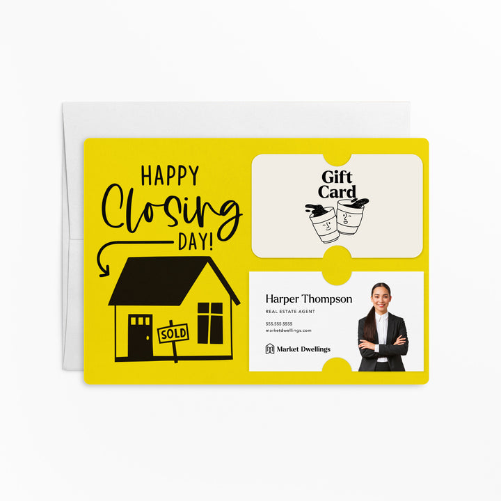 Set of "Happy Closing Day" Gift Card & Business Card Holder Mailer | Envelopes Included | M41-M008 Mailer Market Dwellings LEMON