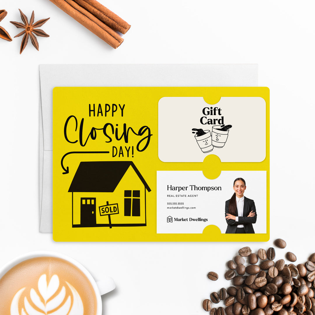 Set of "Happy Closing Day" Gift Card & Business Card Holder Mailer | Envelopes Included | M41-M008 Mailer Market Dwellings