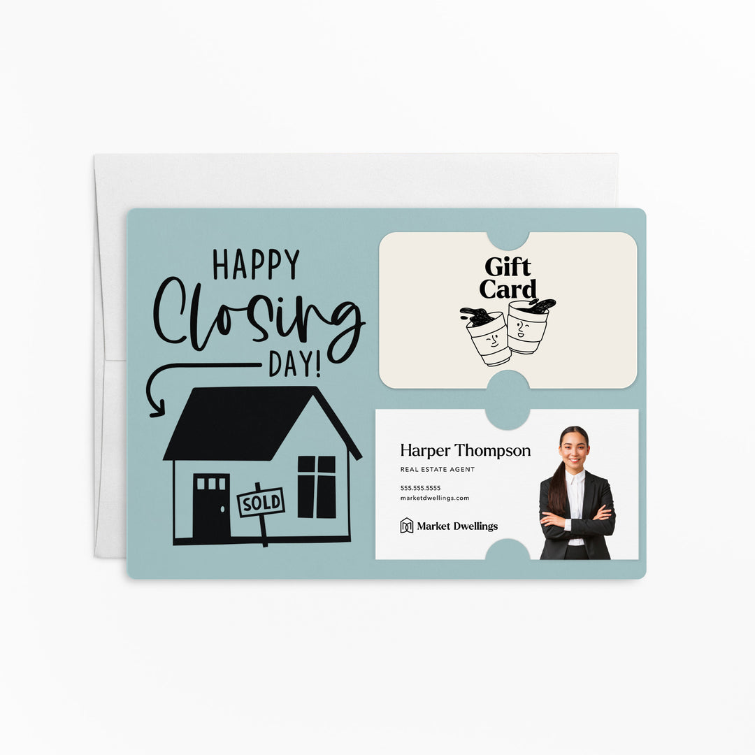 Set of "Happy Closing Day" Gift Card & Business Card Holder Mailer | Envelopes Included | M41-M008 Mailer Market Dwellings LIGHT BLUE