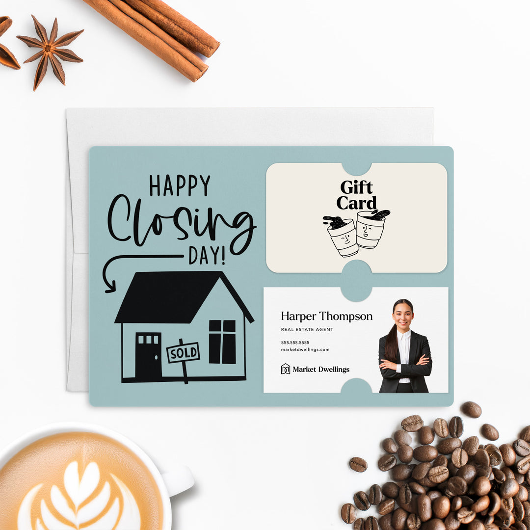 Set of "Happy Closing Day" Gift Card & Business Card Holder Mailer | Envelopes Included | M41-M008 Mailer Market Dwellings