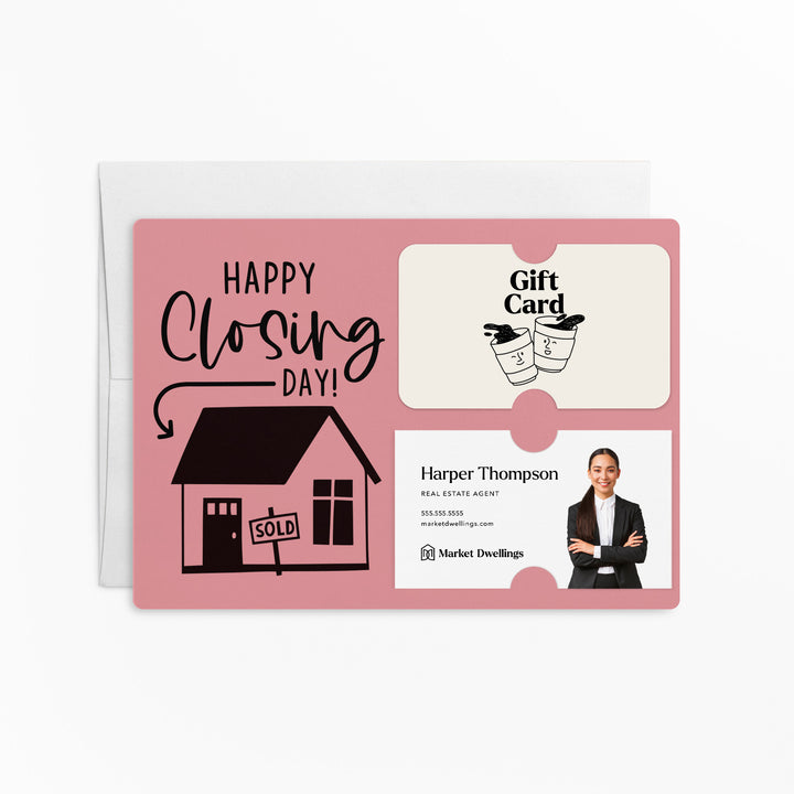 Set of "Happy Closing Day" Gift Card & Business Card Holder Mailer | Envelopes Included | M41-M008 Mailer Market Dwellings LIGHT PINK