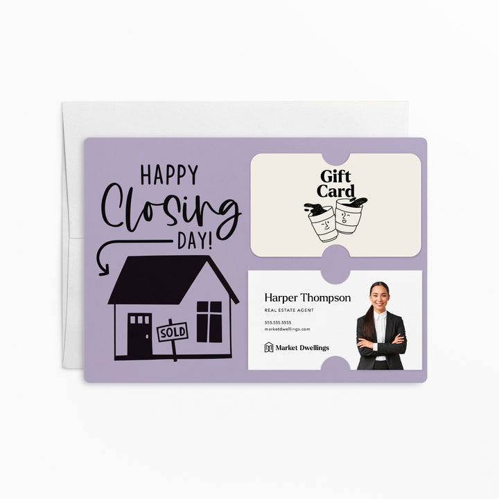 Set of "Happy Closing Day" Gift Card & Business Card Holder Mailer | Envelopes Included | M41-M008 Mailer Market Dwellings LIGHT PURPLE