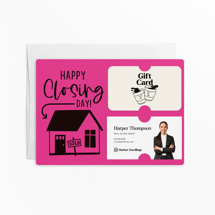 Set of "Happy Closing Day" Gift Card & Business Card Holder Mailer | Envelopes Included | M41-M008 Mailer Market Dwellings RAZZLE BERRY