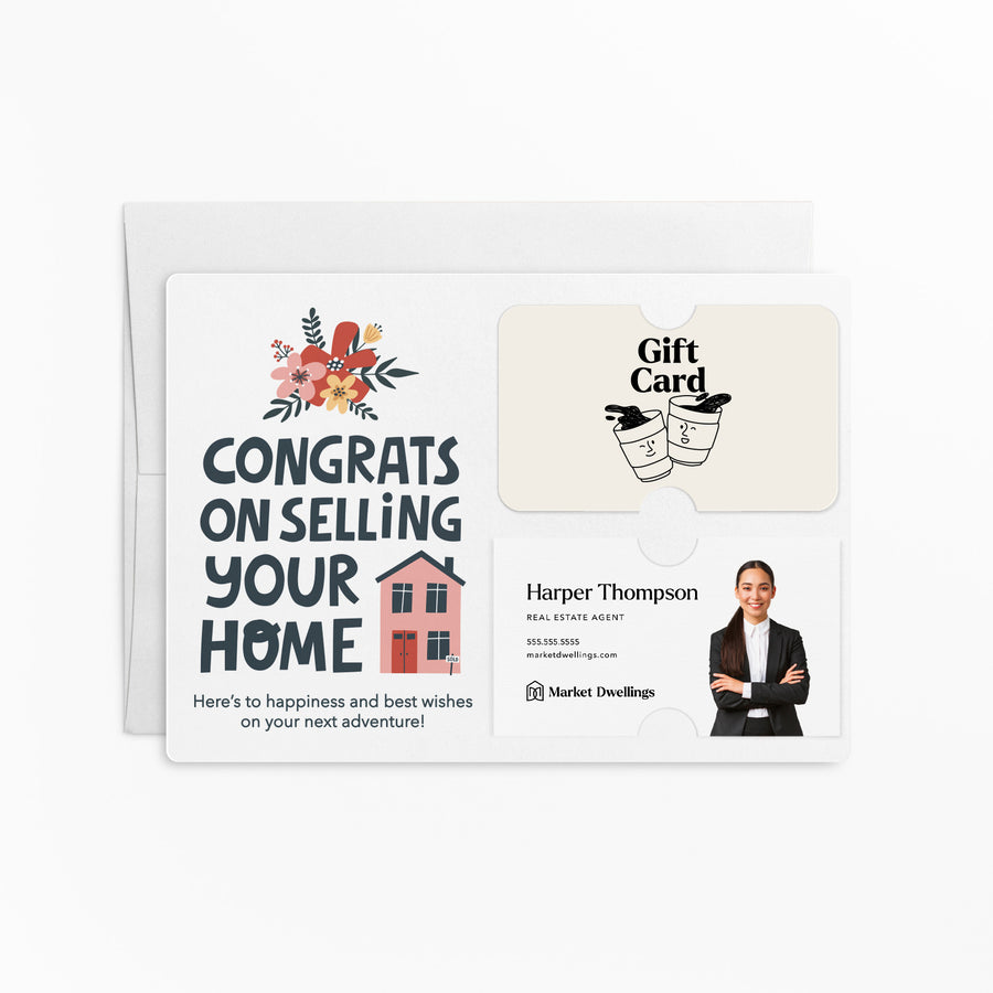 Set of "Congrats on Selling Your Home" Gift Card & Business Card Holder Mailer for Real Estate Agents | Envelopes Included | M42-M008 Mailer Market Dwellings