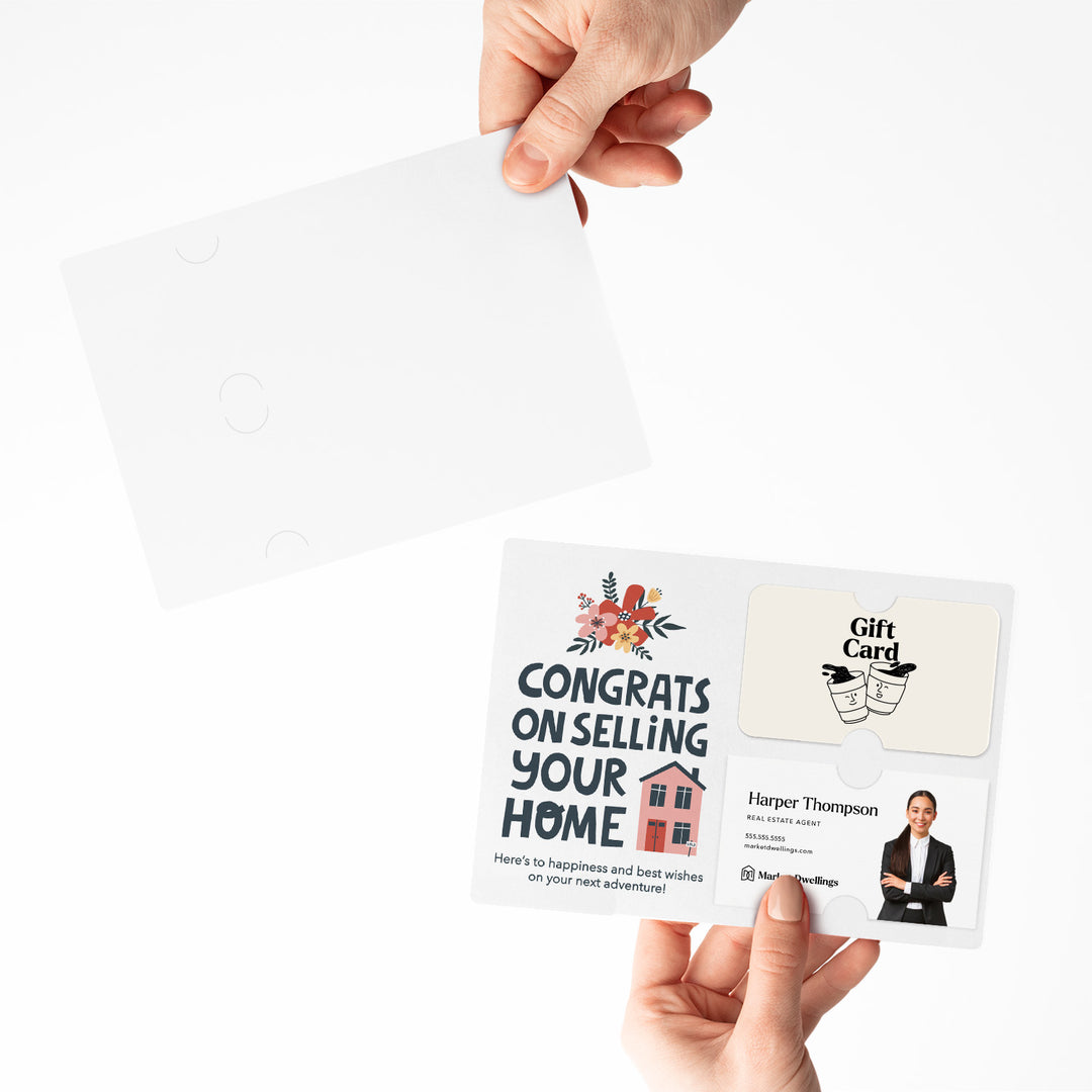 Set of "Congrats on Selling Your Home" Gift Card & Business Card Holder Mailer for Real Estate Agents | Envelopes Included | M42-M008 Mailer Market Dwellings