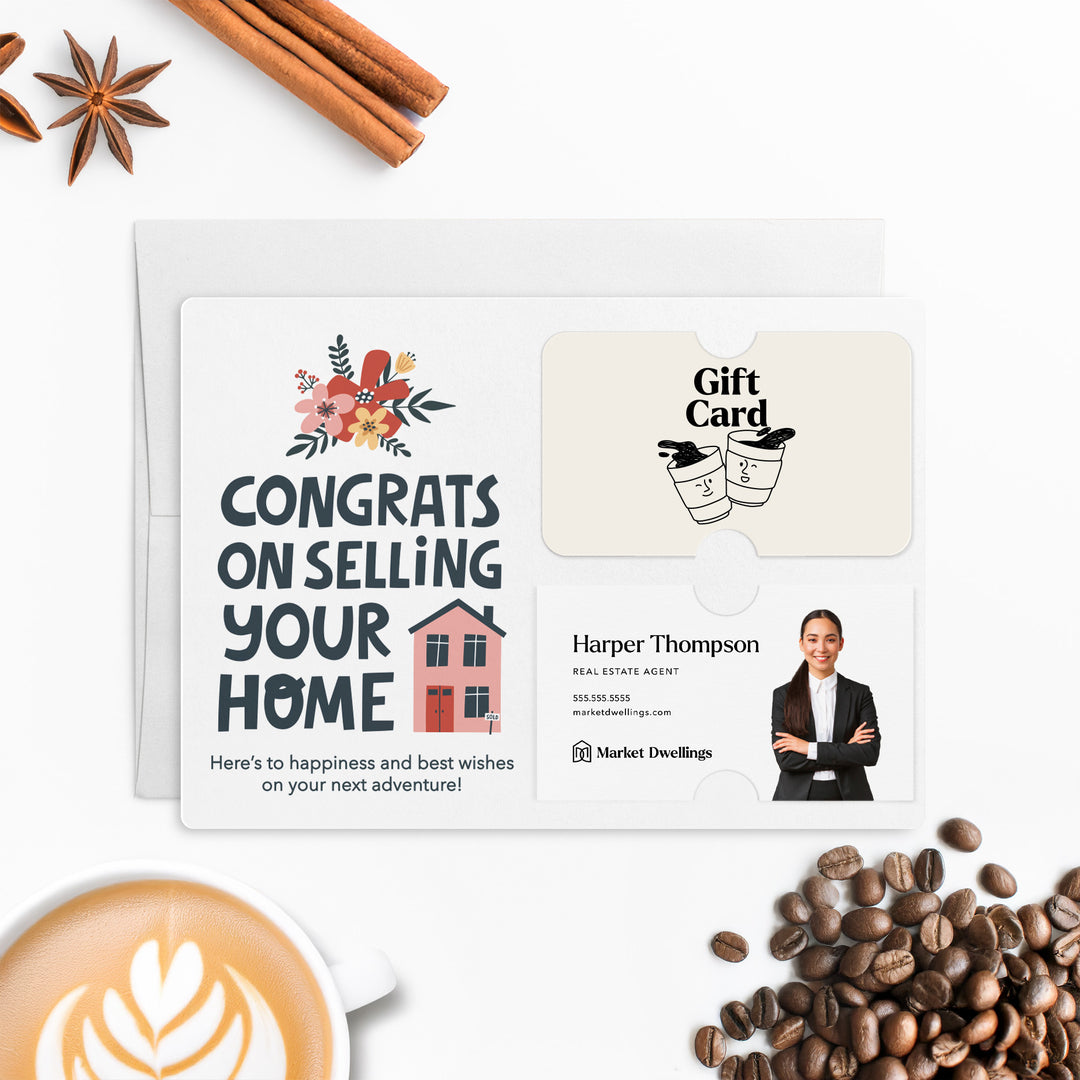 Set of "Congrats on Selling Your Home" Gift Card & Business Card Holder Mailer for Real Estate Agents | Envelopes Included | M42-M008 Mailer Market Dwellings