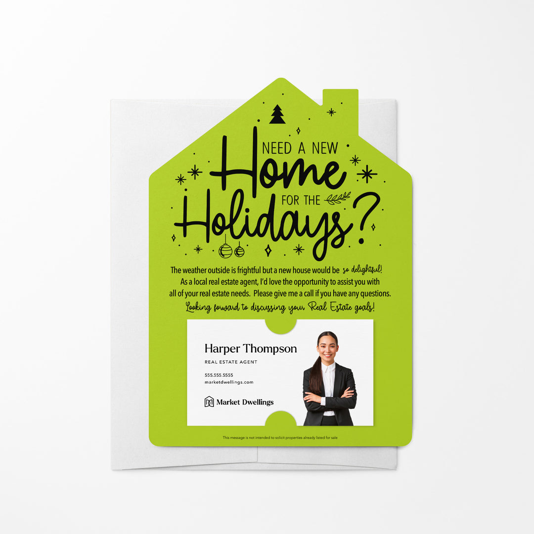 Set of Need a New Home for the Holidays Mailers | Envelopes Included | M43-M001 Mailer Market Dwellings GREEN APPLE