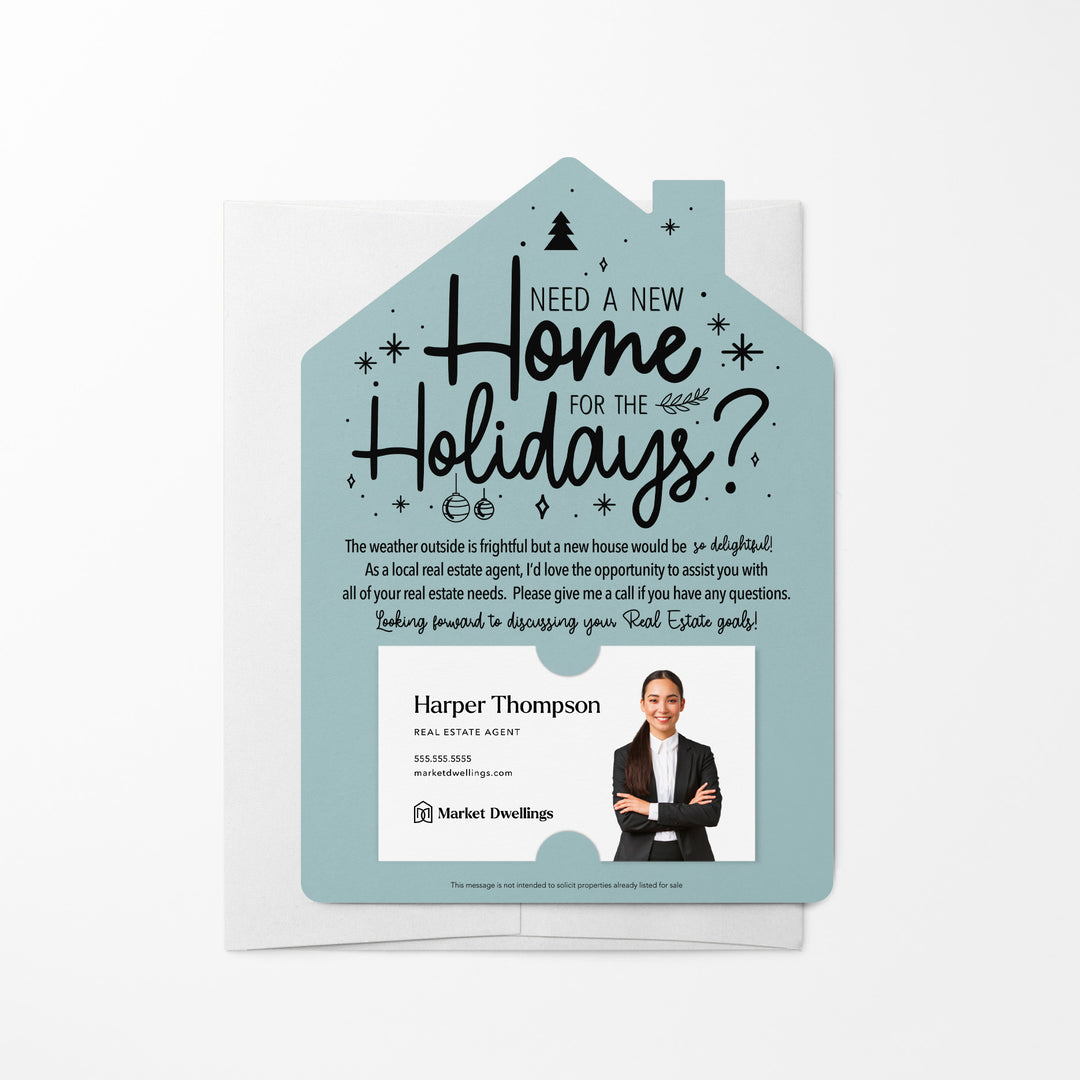 Set of Need a New Home for the Holidays Mailers | Envelopes Included | M43-M001 Mailer Market Dwellings LIGHT BLUE