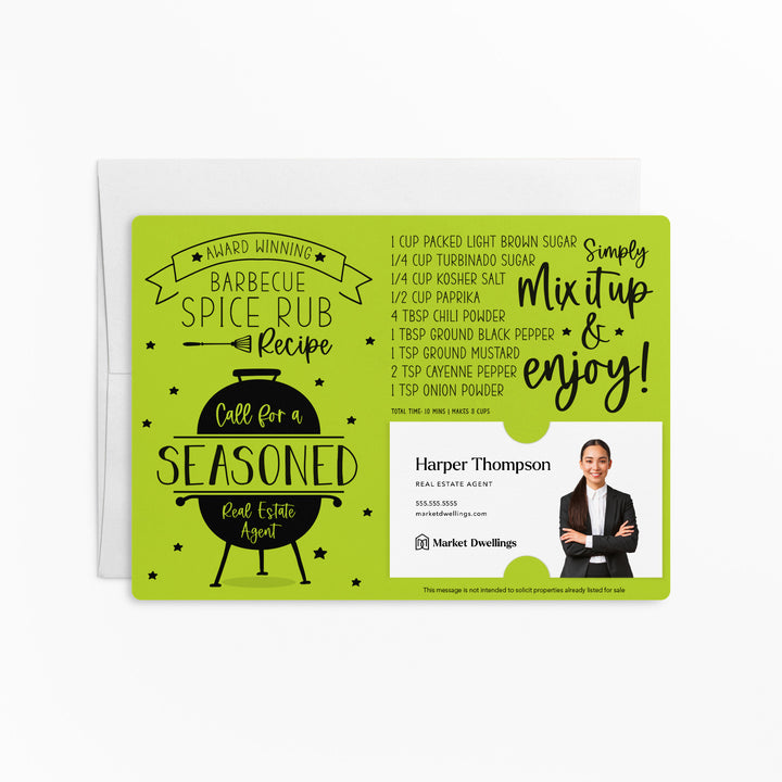 Set of BBQ Spice Rub Recipe Seasoned Real Estate Agent Mailer | Envelopes Included | M44-M003 Mailer Market Dwellings GREEN APPLE