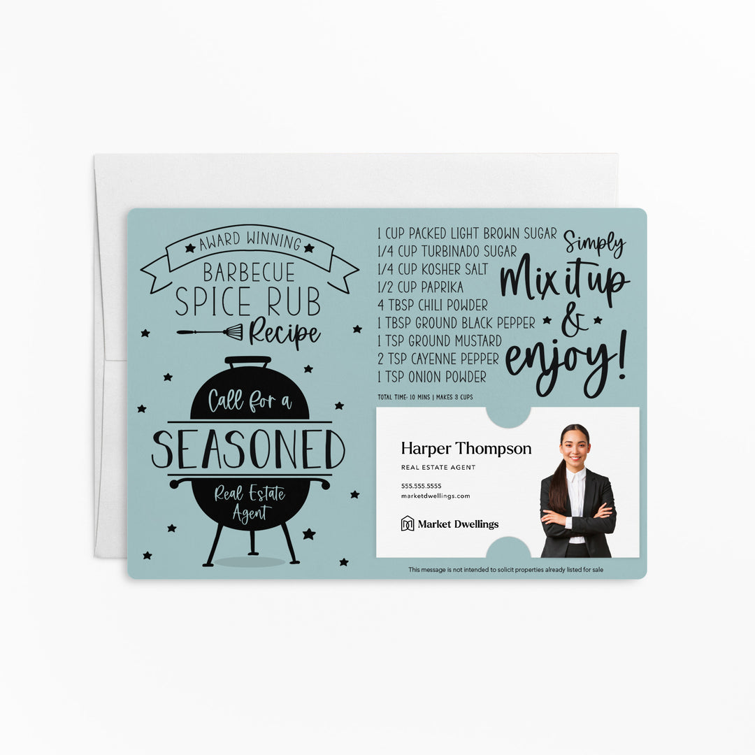 Set of BBQ Spice Rub Recipe Seasoned Real Estate Agent Mailer | Envelopes Included | M44-M003 Mailer Market Dwellings LIGHT BLUE