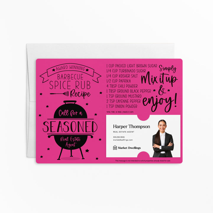 Set of BBQ Spice Rub Recipe Seasoned Real Estate Agent Mailer | Envelopes Included | M44-M003 Mailer Market Dwellings RAZZLE BERRY