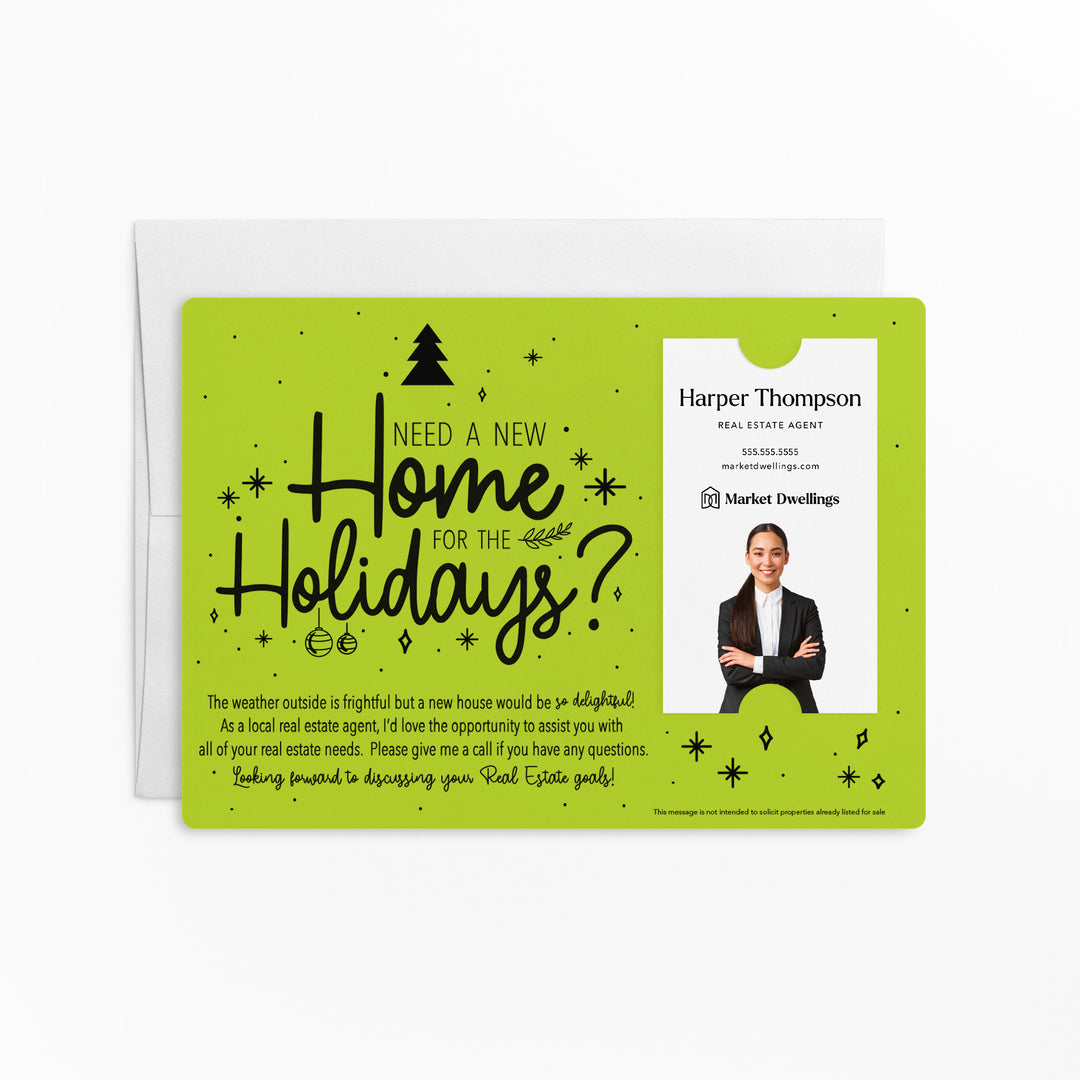 Vertical Set of "Need a New Home for the Holidays" Mailer | Envelopes Included | M44-M005 Mailer Market Dwellings GREEN APPLE