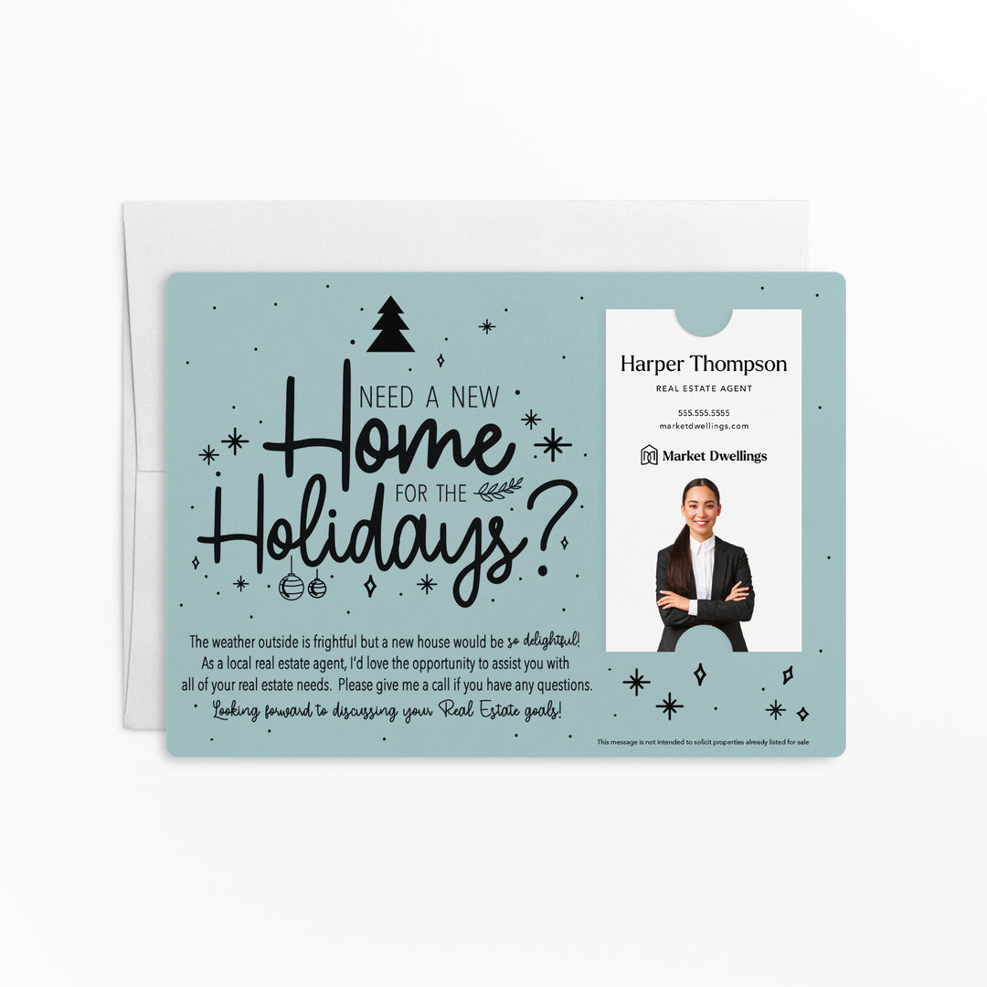 Vertical Set of "Need a New Home for the Holidays" Mailer | Envelopes Included | M44-M005 Mailer Market Dwellings LIGHT BLUE