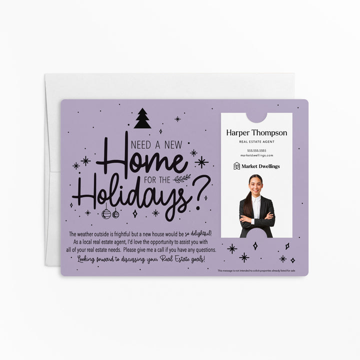 Vertical Set of "Need a New Home for the Holidays" Mailer | Envelopes Included | M44-M005 Mailer Market Dwellings LIGHT PURPLE