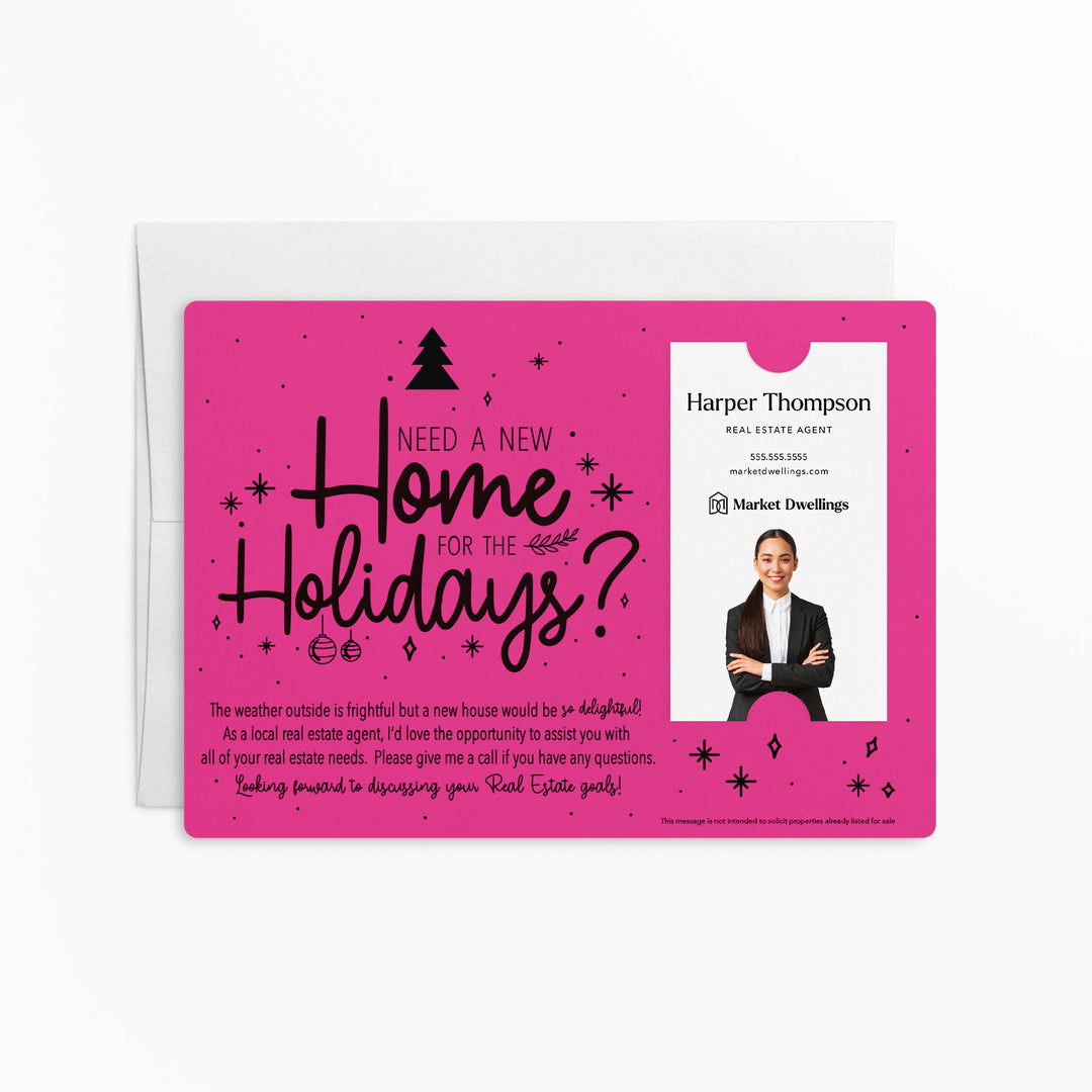 Vertical Set of "Need a New Home for the Holidays" Mailer | Envelopes Included | M44-M005 Mailer Market Dwellings RAZZLE BERRY