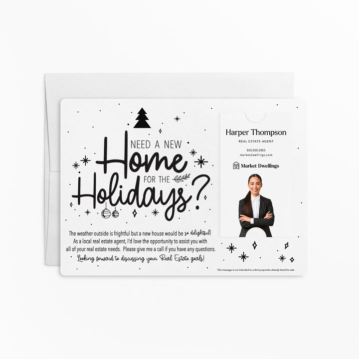 Vertical Set of "Need a New Home for the Holidays" Mailer | Envelopes Included | M44-M005 Mailer Market Dwellings WHITE