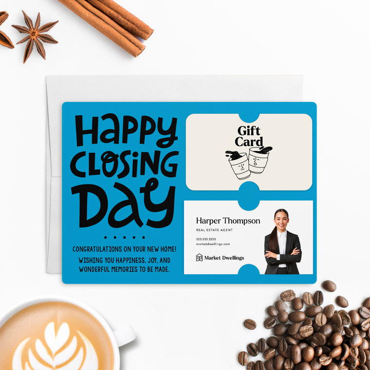 Set of "Happy Closing Day" Gift Card & Business Card Holder Mailer | Envelopes Included | M44-M008 Mailer Market Dwellings