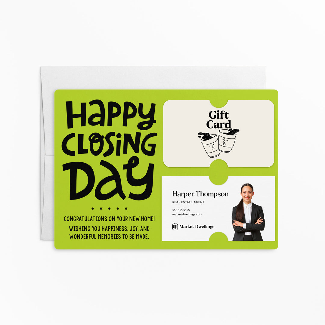 Set of "Happy Closing Day" Gift Card & Business Card Holder Mailer | Envelopes Included | M44-M008 Mailer Market Dwellings GREEN APPLE